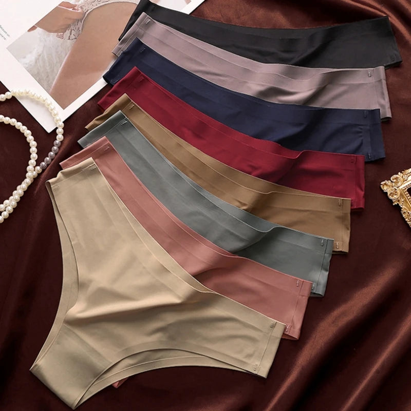 3Pcs/Set Seamless Panties Women Underwear Ice Silk Underpants Low Rise Female Solid Color Ultra-thin Sexy Lingerie