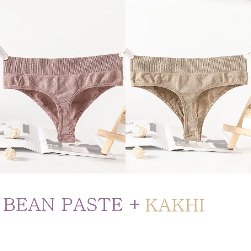 2PCS/Set Seamless G-String Panties Women Thongs Sexy Panty Lingerie Solid Color Female High Waist Thongs Women's Underwear