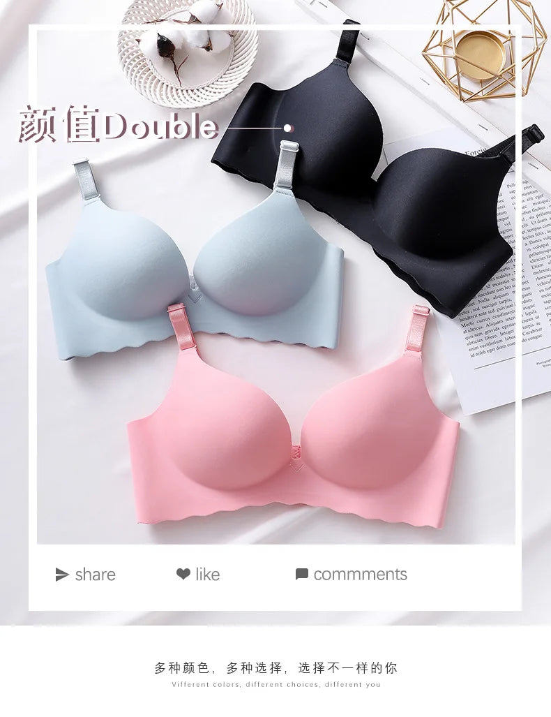 Sexy Push Up Bra Corset Wireless One-Piece Breathable Underwear Gathered Uphold Bra Set for Women Lingerie Seamless Bralette
