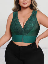 INTIMO SECRETS Plus Size Plunge Push-Up Bra – Dark Green Front-Zip Lingerie