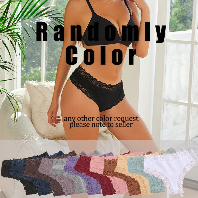 4Pcs/Set Women's Cotton Panties Lace Sexy Brazilian Pants Floral Lace Underwear Trendy Patchwork Briefs  Female Soft Underpants