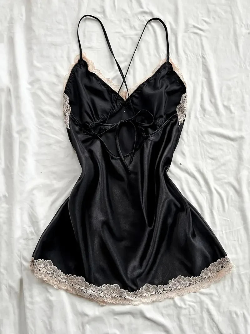 Off Shoulder Ultra Short Sexy Bras Pajamas Home Dresses Night Shirts Sexi Women's Nightgown Silk Lingerie See Through Dress