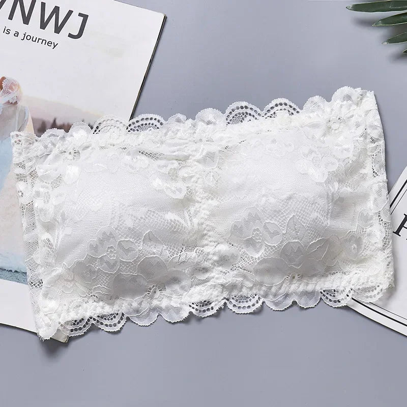 Lace Strapless Bra Women's Sexy Casual Wrap Tube Top Bandeau Short Tanks Bra Sleeveless Tank Tops
