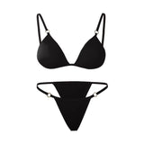 INTIMO SECRETS Women’s Solid Color Bikini Set – Metal Buckle Sling Backless Two-Piece Swimsuit