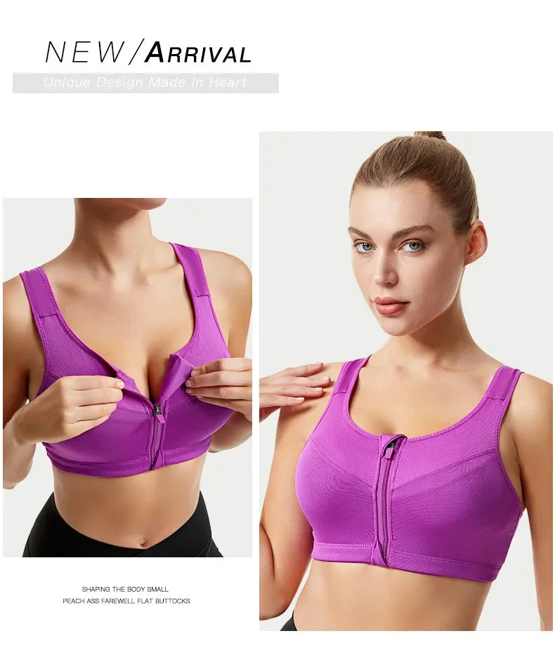 INTIMO SECRETS Women’s Shockproof Sports Bra – Front Zipper Yoga Vest
