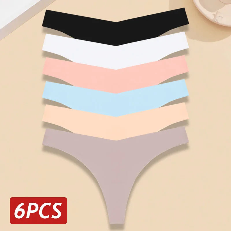 INTIMO SECRETS 6-Pack Women’s Seamless V-Waist Thongs – Ultra-Thin Summer G-String Panties