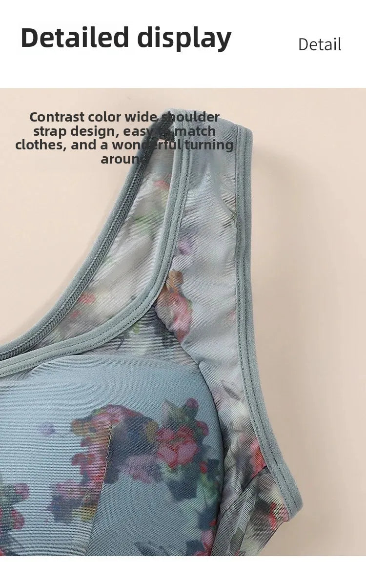 Plus Size Fixed Cup Bra Wireless Breathable Summer Thin Underwear One-Piece Vest Style for Middle-Aged And Elderly People