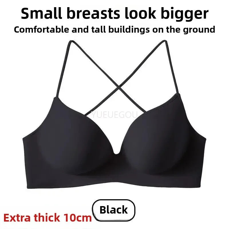 INTIMO SECRETS Women’s Thick Push-Up Bra – AA Cup, Wireless, Cross Strap, Seamless T-Shirt Bra