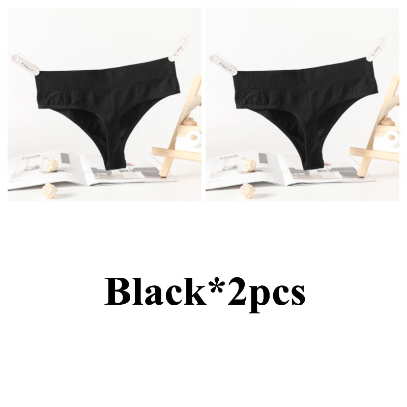 2PCS/Set Seamless G-String Panties Women Thongs Sexy Panty Lingerie Solid Color Female High Waist Thongs Women's Underwear