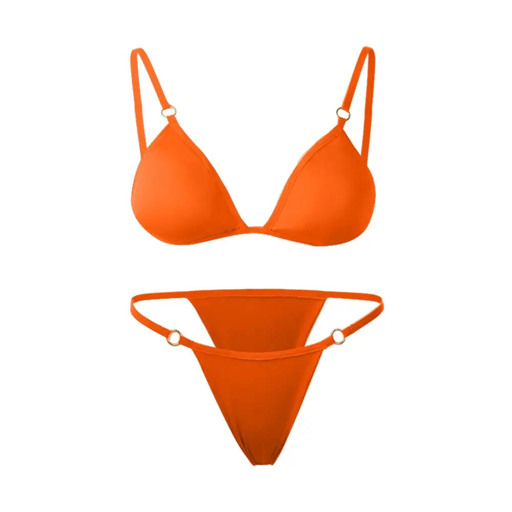 INTIMO SECRETS Women’s Solid Color Bikini Set – Metal Buckle Sling Backless Two-Piece Swimsuit