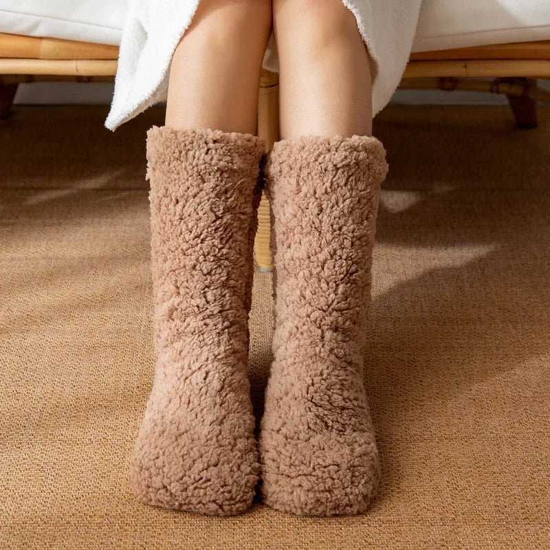 Thickened Winter Woven Thermal Cashmere Floor Socks Women's Carpet Home Plus Velvet Sleep Socks Slippers Leg Cover