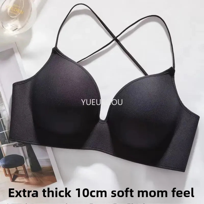 INTIMO SECRETS Women’s Thick Push-Up Bra – AA Cup, Wireless, Cross Strap, Seamless T-Shirt Bra