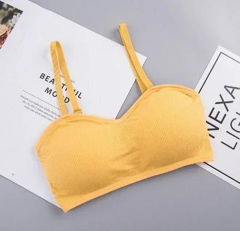 INTIMO SECRETS Women’s Wireless Solid Bralette – Ribbed Crop Top, Push-Up, No Wire