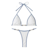 INTIMO SECRETS Women Contrast Halter Bikini Set Deep V Pearl Swimwear