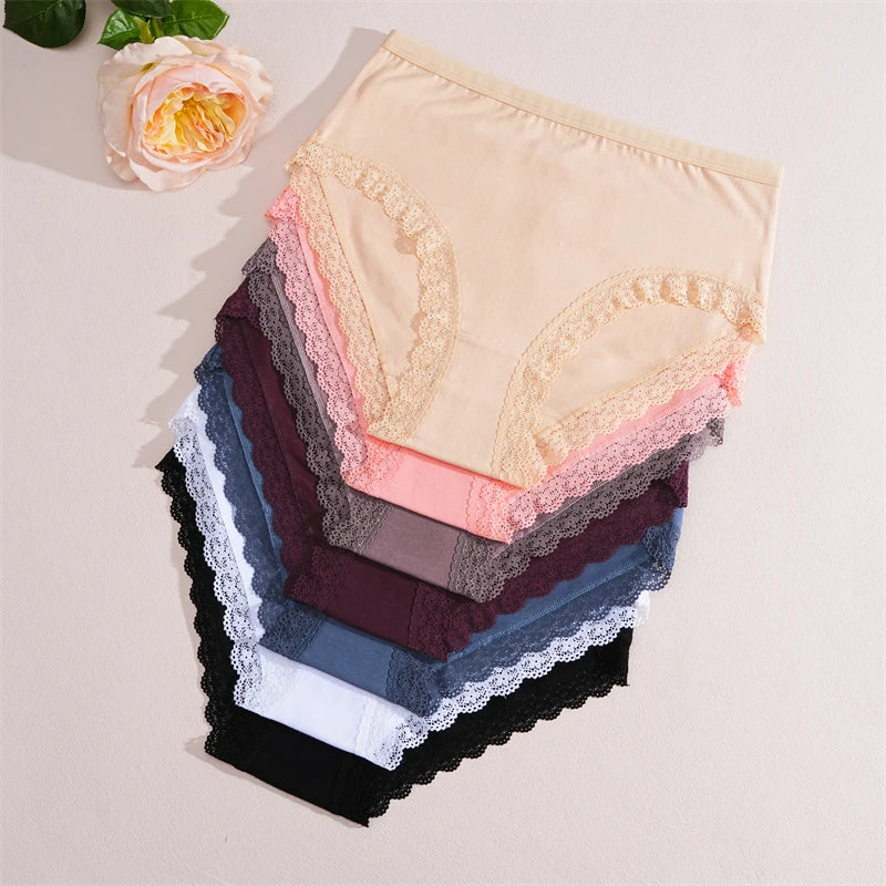 INTIMO SECRETS 3PCS Cotton Lace Panties – Plus Size Women’s Mid-Waist Lingerie