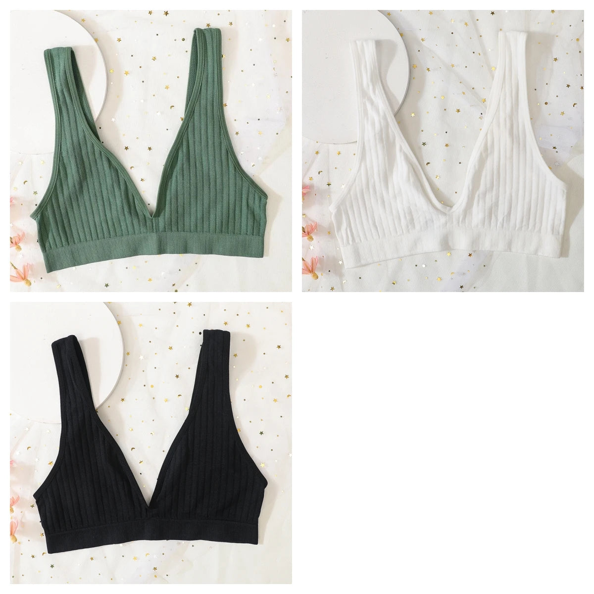 INTIMO SECRETS 3-Piece Push-Up Bra Set – Deep V, Low Back, Seamless Solid Color