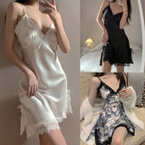 Nightdresses Women Sexy Halter Lace V-neck Sleepwear Female Sleeveless for Ladies Nightwear Hot Erotic Sleep Nightdress