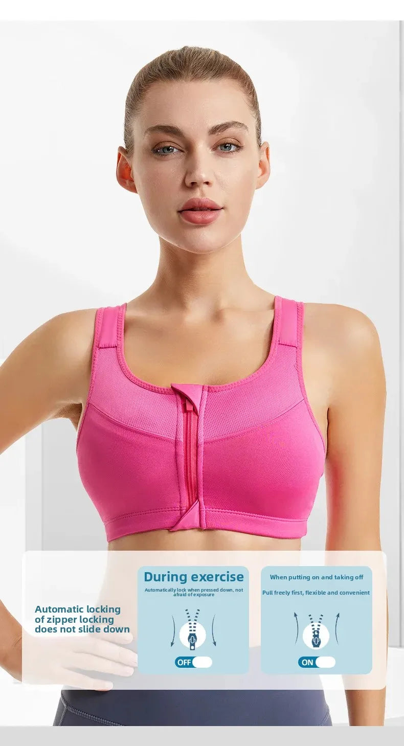 INTIMO SECRETS Women’s Shockproof Sports Bra – Front Zipper Yoga Vest