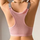 INTIMO SECRETS Women’s Smooth Shape Sports Bra – Lightweight Molded Cup with Glitter Straps