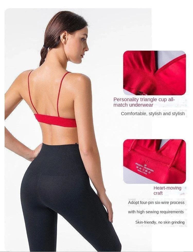 V Neck Seamless Triangle Cup Bra Camisole Underwear Wrapped Chest Women S M L Breathable Gather Up Sports Fitness Yoga Casual