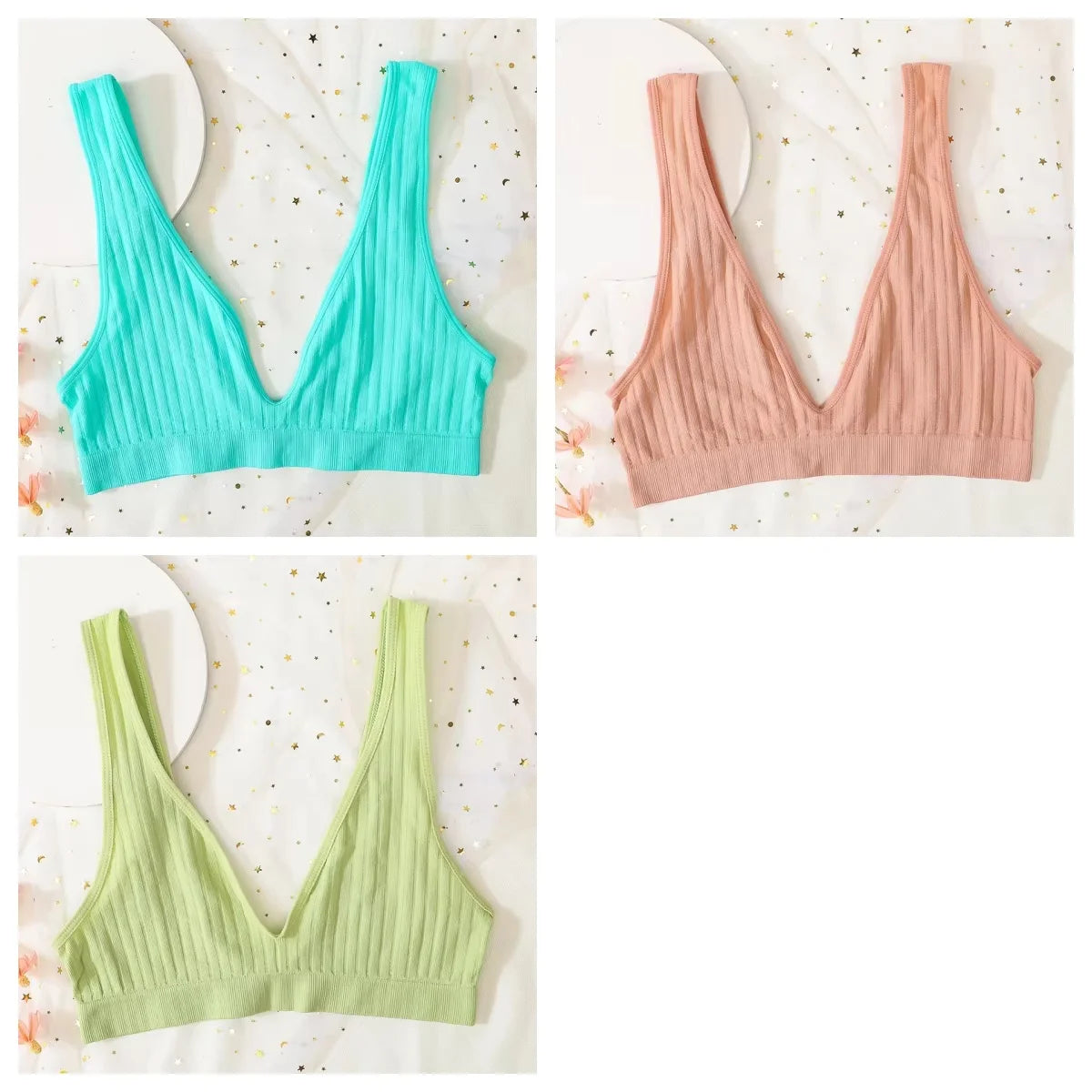 INTIMO SECRETS 3-Piece Push-Up Bra Set – Deep V, Low Back, Seamless Solid Color