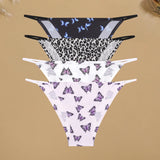 4Pcs/Set Graphic Print Briefs Women Seamless Ultra-thin Panties Sexy Low Waist Leopard Love Underwear Girls Breathable Lingerie