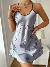 Heart Letter Print Nightdress Casual Round Neck Spaghetti Strap Sleep Dress Women's Sleepwear Dresses