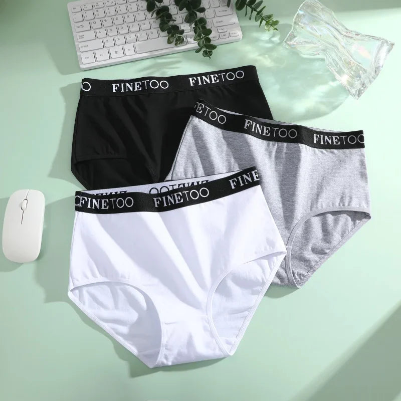 Finetoo 3Pcs Women's Cotton Briefs Women Seamless Plus SizePanties Breathable Underwear Female Low Waist Soft Lingerie S-XXL