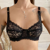 Plus Size Lace Push Up Bra Women Sexy Hollow Out Lingerie Lady Lace Transparent Underwear Female Embroidery Solid Bra