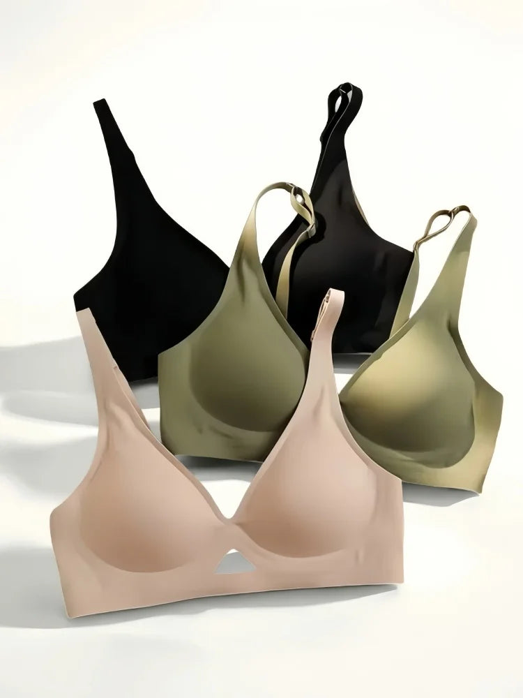INTIMO SECRETS Women’s Wireless Deep V Hollow-Out Bra – Seamless, Soft 3/4 Cup Lingerie