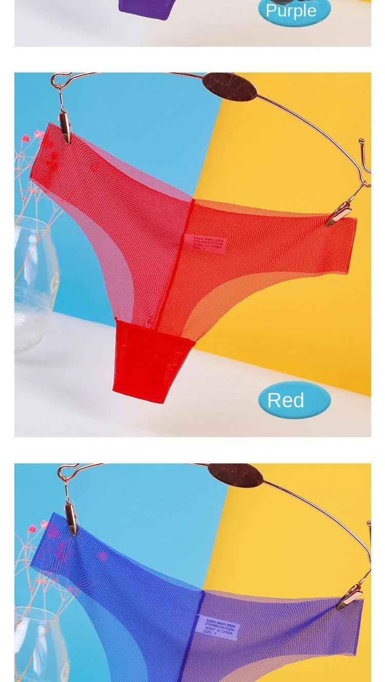 Sexy Ice Silk Panties Transparent Women Seamless Thong Underwear Low Waist Mesh G-string Lingerie трусы женские Ropa De Mujer