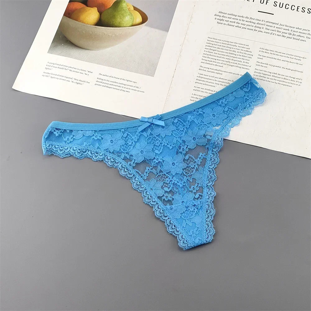 INTIMO SECRETS Plus Size Lace Cotton Thongs – Seamless T-Back G-String Underwear for Women 3PC