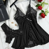 Suspender Suit Summer Ultra-thin Nightgown Lace Thong Sets Women's Sexy Pyjamas Lingerie Hot Night Dress Comfortable Sleepwear