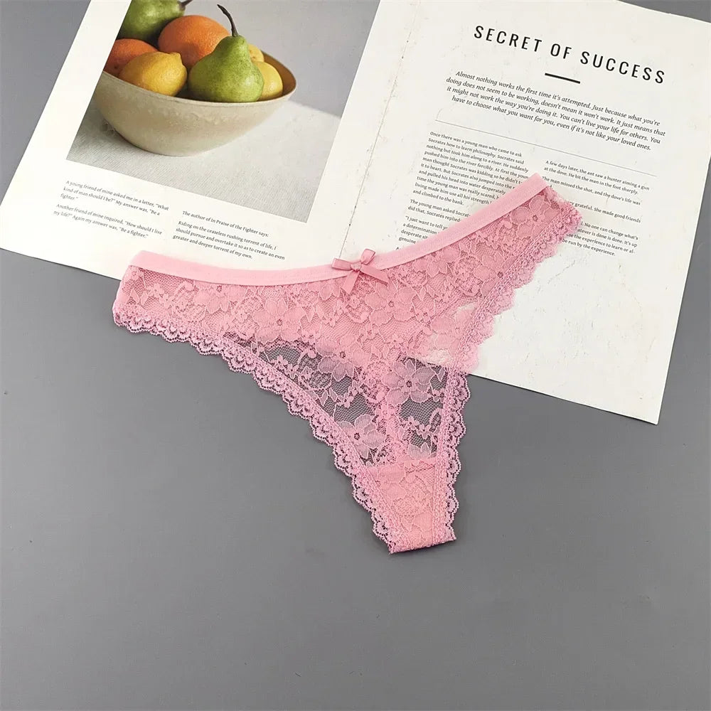 INTIMO SECRETS Plus Size Lace Cotton Thongs – Seamless T-Back G-String Underwear for Women 3PC