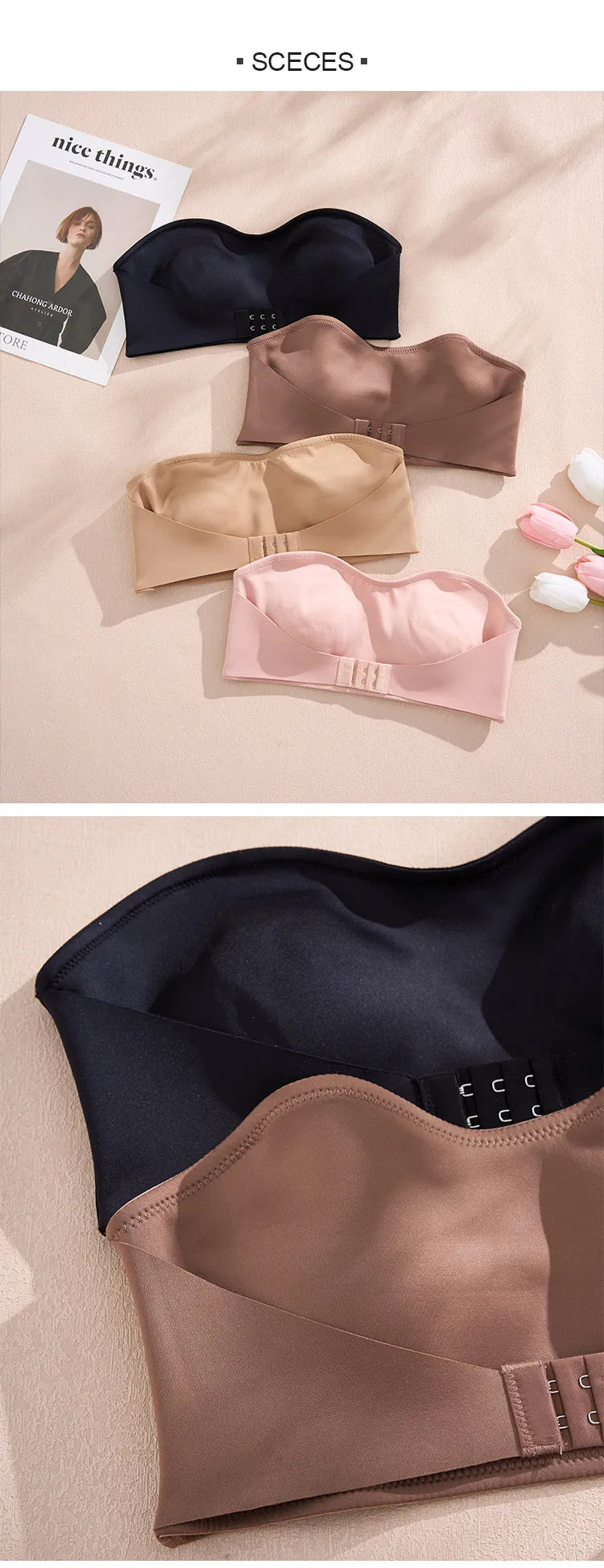 Hot Sale New Design Effective Slip-proof Side One Piece Bralette Padded Ice Silk Seamless Strapless Bra For Women