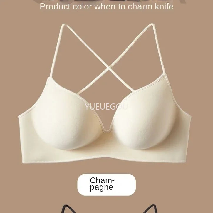 INTIMO SECRETS Women’s Thick Push-Up Bra – AA Cup, Wireless, Cross Strap, Seamless T-Shirt Bra