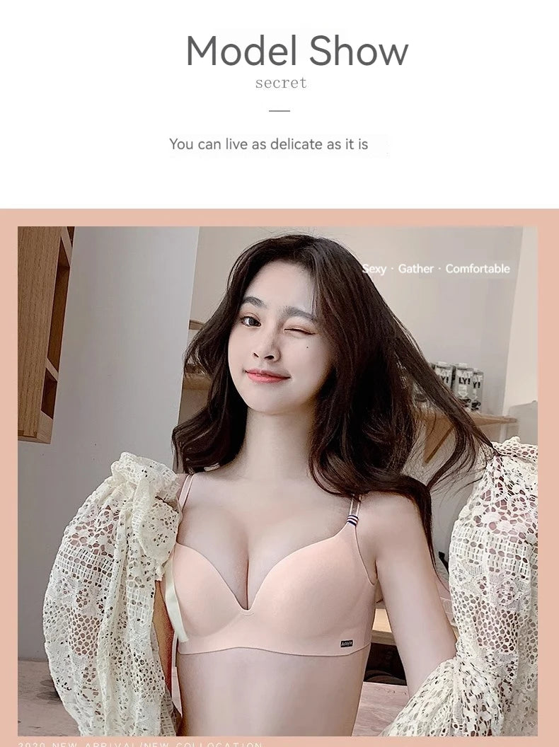 INTIMO SECRETS English Ice Silk Bra Set – Thick Cup, Wire-Free, Gathered Lingerie