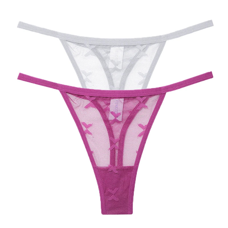 INTIMO SECRETS 2PCS Mesh Thongs – Transparent Seamless G-String Underwear for Women S-XL