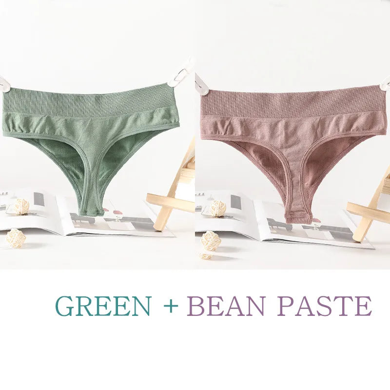 2PCS/Set Seamless G-String Panties Women Thongs Sexy Panty Lingerie Solid Color Female High Waist Thongs Women's Underwear