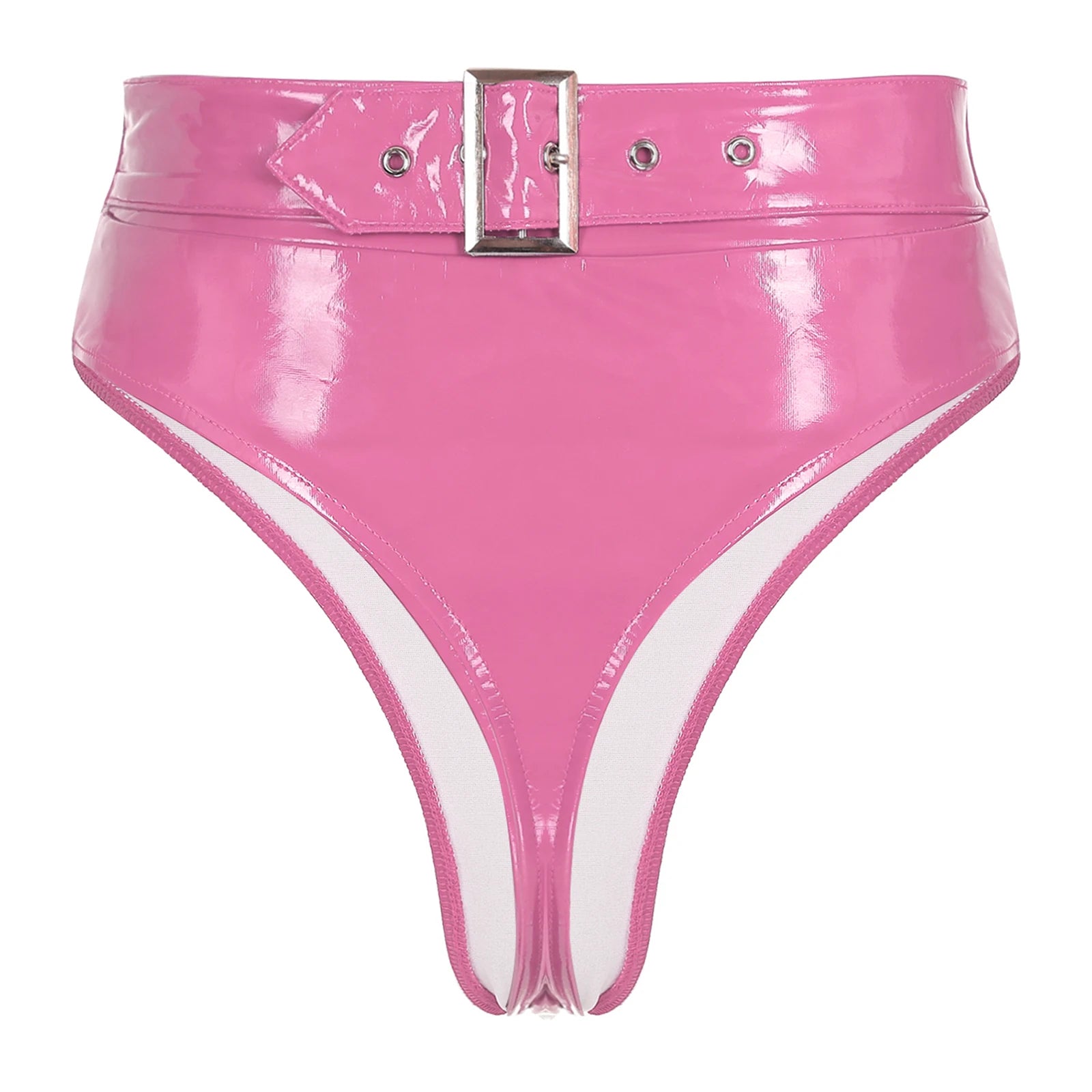 Womens Adult Sexy Thong Latex Panties Lingerie Wet Look Patent Leather Briefs Underwear Buckle Belted Pole Dance PVC Panties