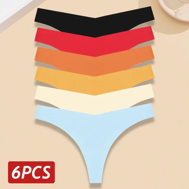 INTIMO SECRETS 6-Pack Women’s Seamless V-Waist Thongs – Ultra-Thin Summer G-String Panties
