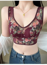 Plus Size Fixed Cup Bra Wireless Breathable Summer Thin Underwear One-Piece Vest Style for Middle-Aged And Elderly People