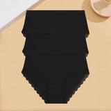 INTIMO SECRETS 3PCS Cotton Lace Panties – Plus Size Women’s Mid-Waist Lingerie