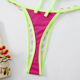 INTIMO SECRETS Women Contrast Halter Bikini Set Deep V Pearl Swimwear