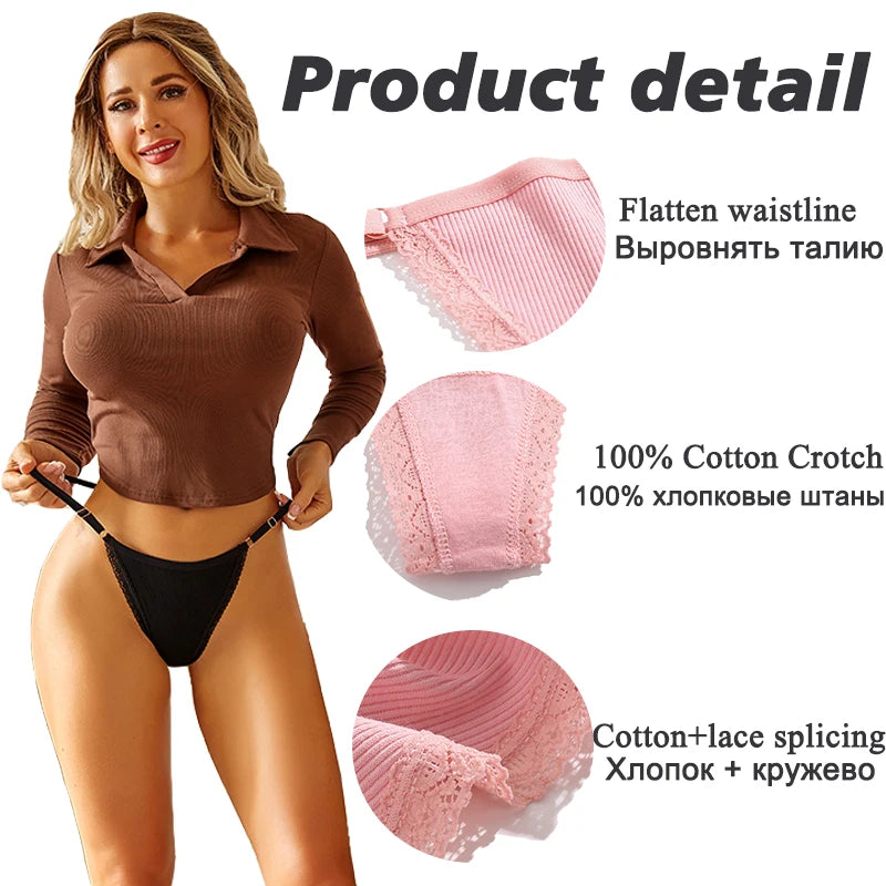 INTIMO SECRETS 4PCS Cotton Lace G-String – Low-Rise Thongs for Women