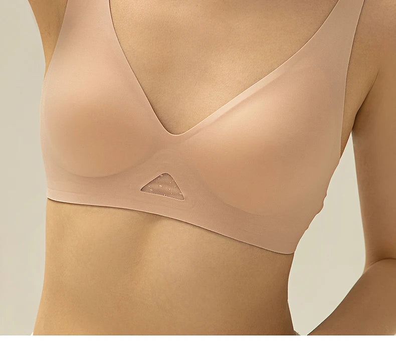 Wireless Deep V Seamless Bra for Women – Soft 3/4 Cup Hollow Out Comfort Lingerie