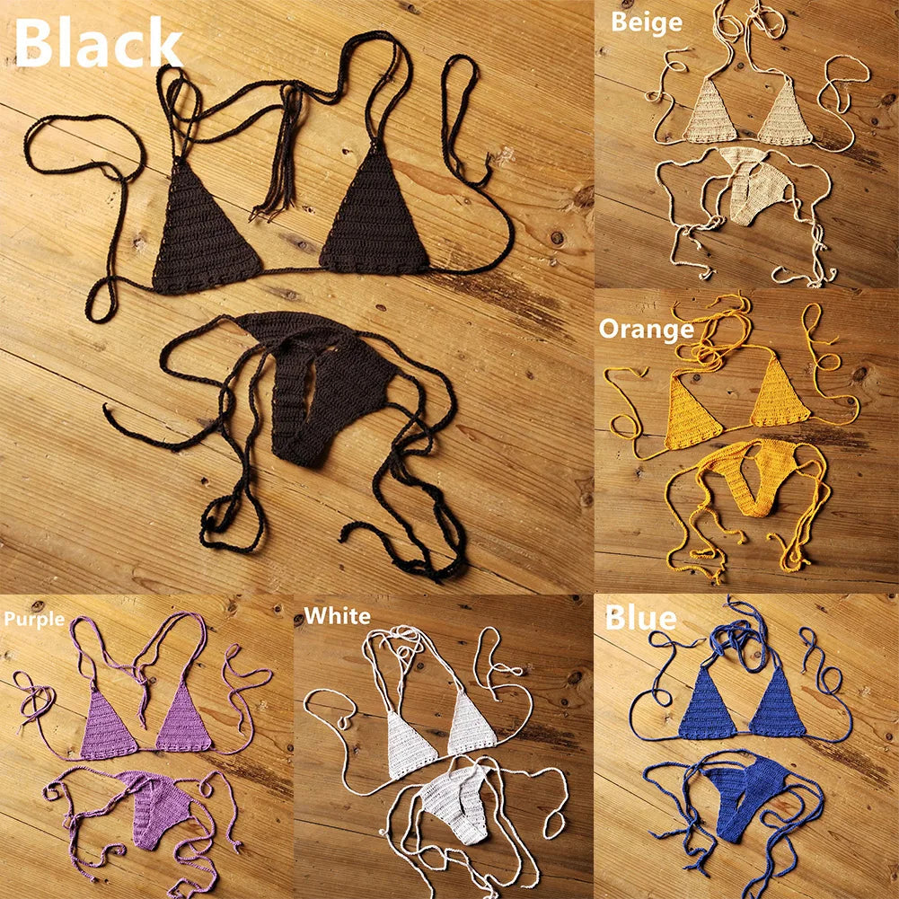 INTIMO SECRETS Women’s Hand-Crochet Bikini Set – Sexy Bohemian Beach Swimwear, Cotton Sportswear Accessories