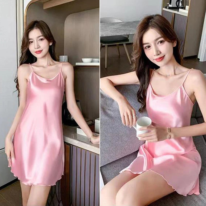 Sexy Pajamas Women's Silk Suspender Nightdress Ladies Ice Silk Thin Halter Home Service