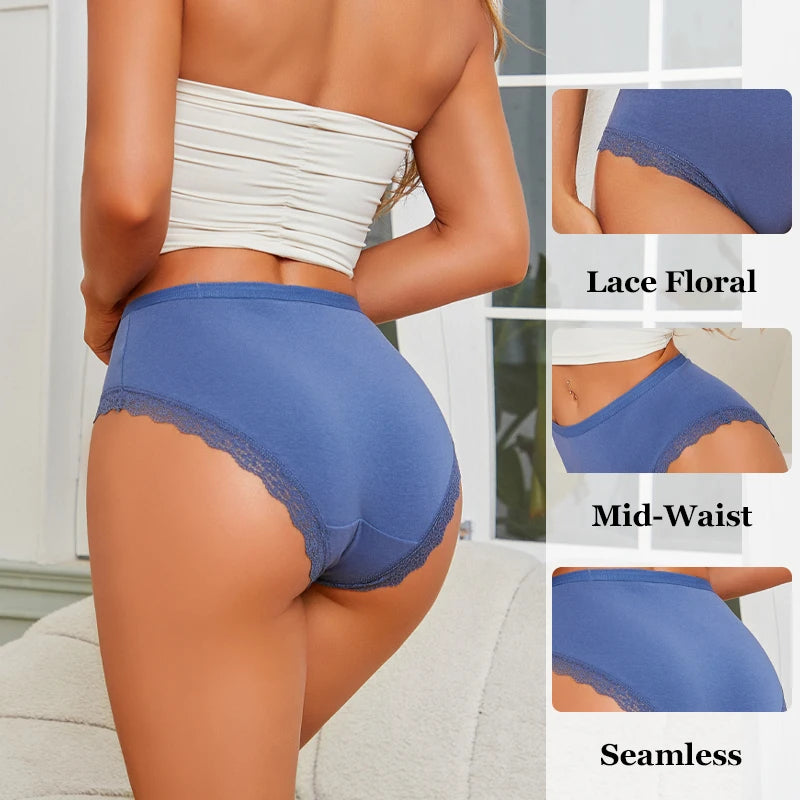 INTIMO SECRETS 3PCS Cotton Lace Panties – Plus Size Women’s Mid-Waist Lingerie