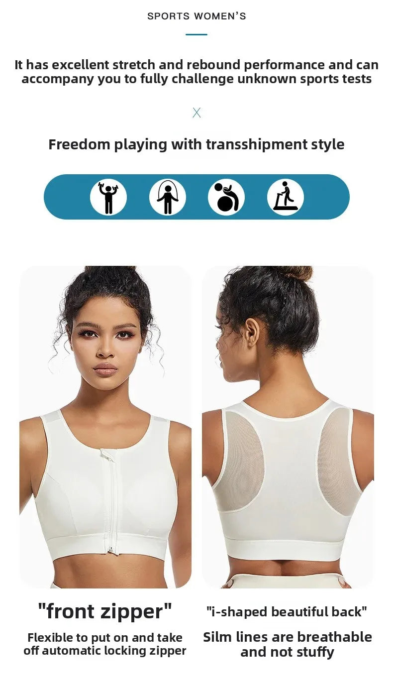 INTIMO SECRETS Women’s High-Impact Sports Bra – Zipper Yoga Vest